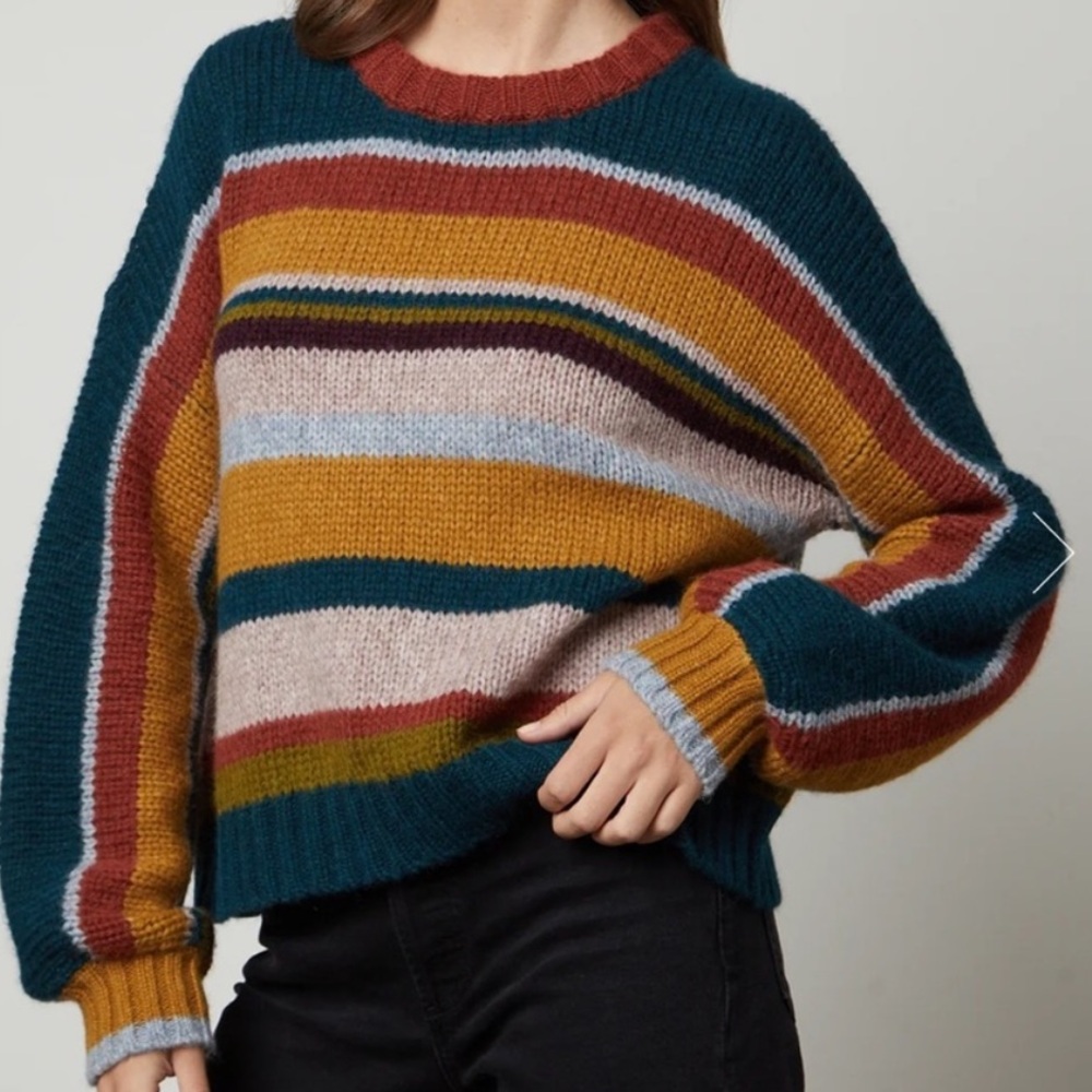 Velvet by Graham & Spencer Multicolor Striped Crew Neck Sweater